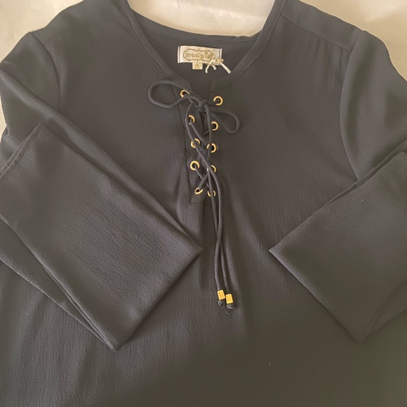 Mudpie Women's Black Tie Lace Up Long Sleeve Blouse Size Small - Picture 4 of 9